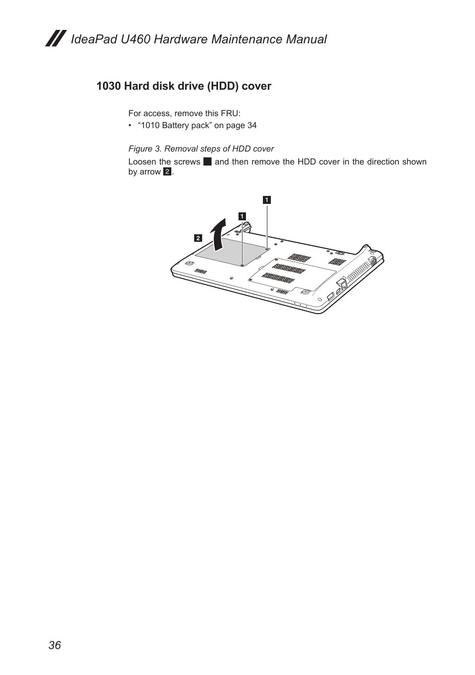 1030 hard disk drive (hdd) cover, Ideapad u460 hardware maintenance manual | Lenovo IdeaPad U460s User Manual | Page 40 / 88