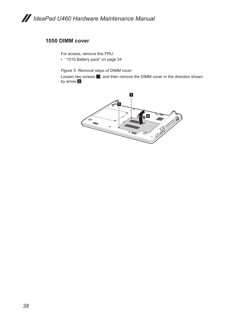 1050 dimm cover, Ideapad u460 hardware maintenance manual | Lenovo IdeaPad U460s User Manual | Page 42 / 88