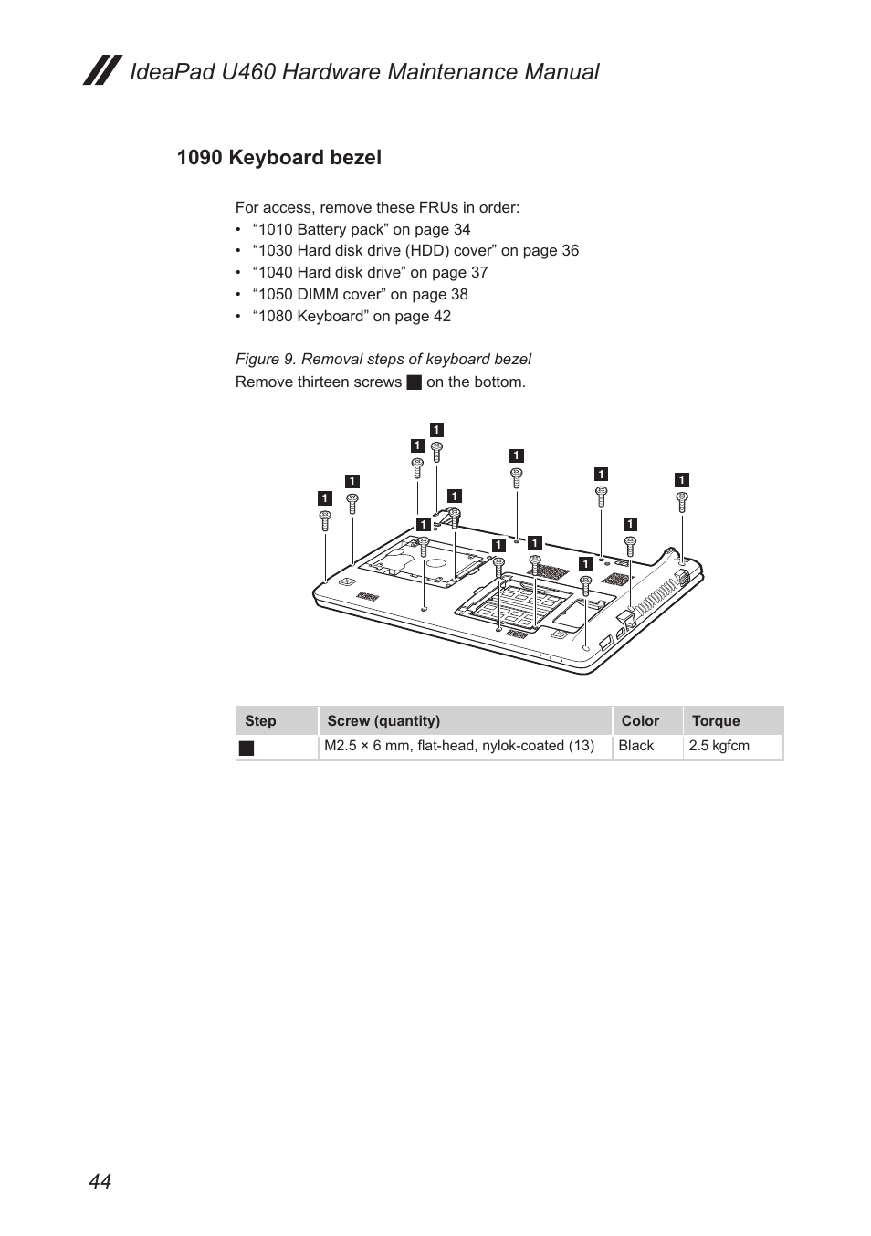 1090 keyboard bezel, Ideapad u460 hardware maintenance manual | Lenovo IdeaPad U460s User Manual | Page 48 / 88
