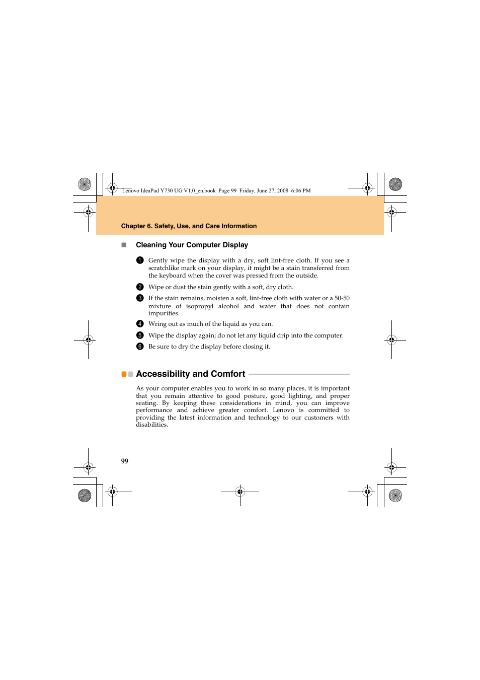 Accessibility and comfort | Lenovo IdeaPad Y730 User Manual | Page 108 / 156