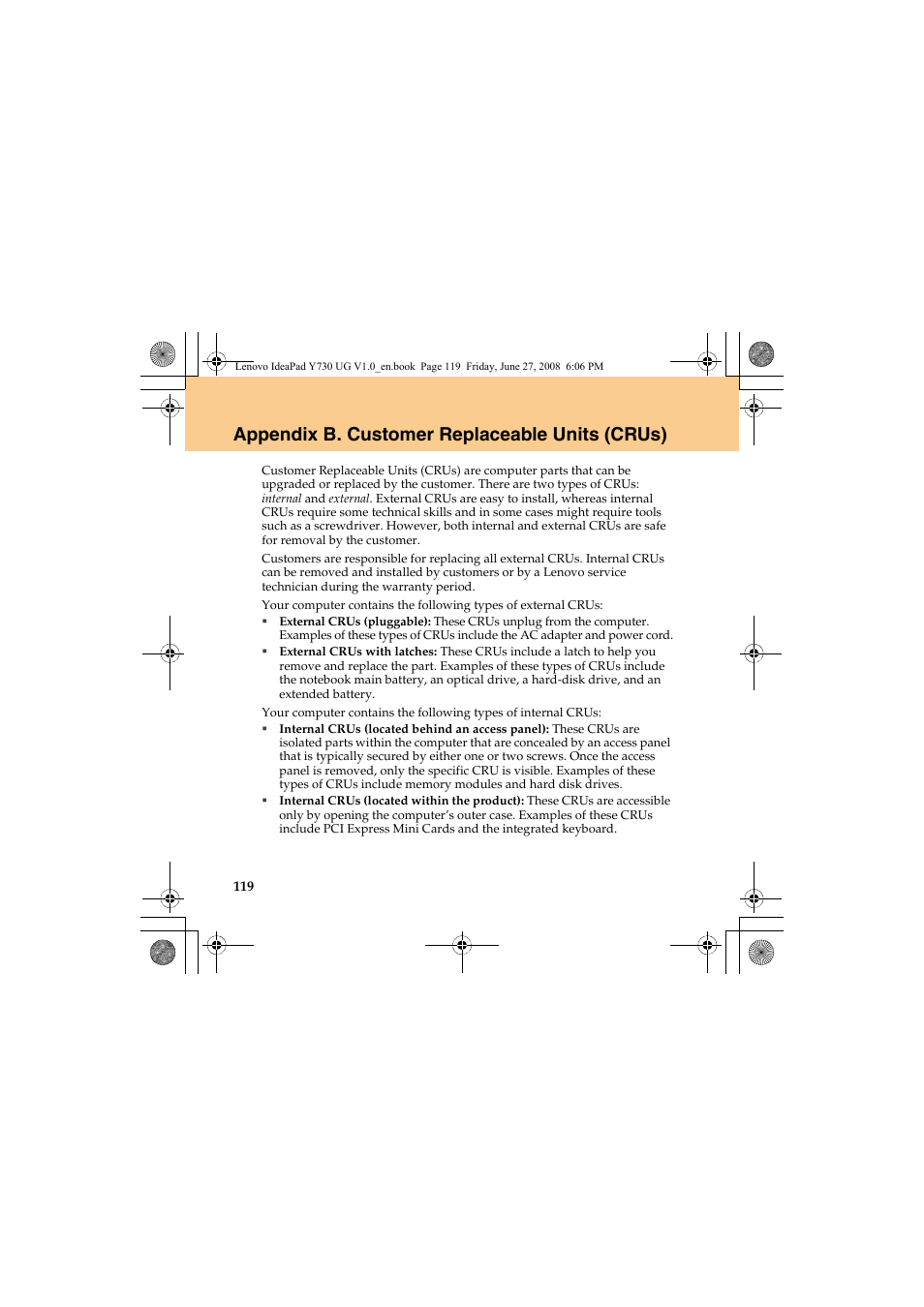 Appendix b. customer replaceable units (crus) | Lenovo IdeaPad Y730 User Manual | Page 128 / 156