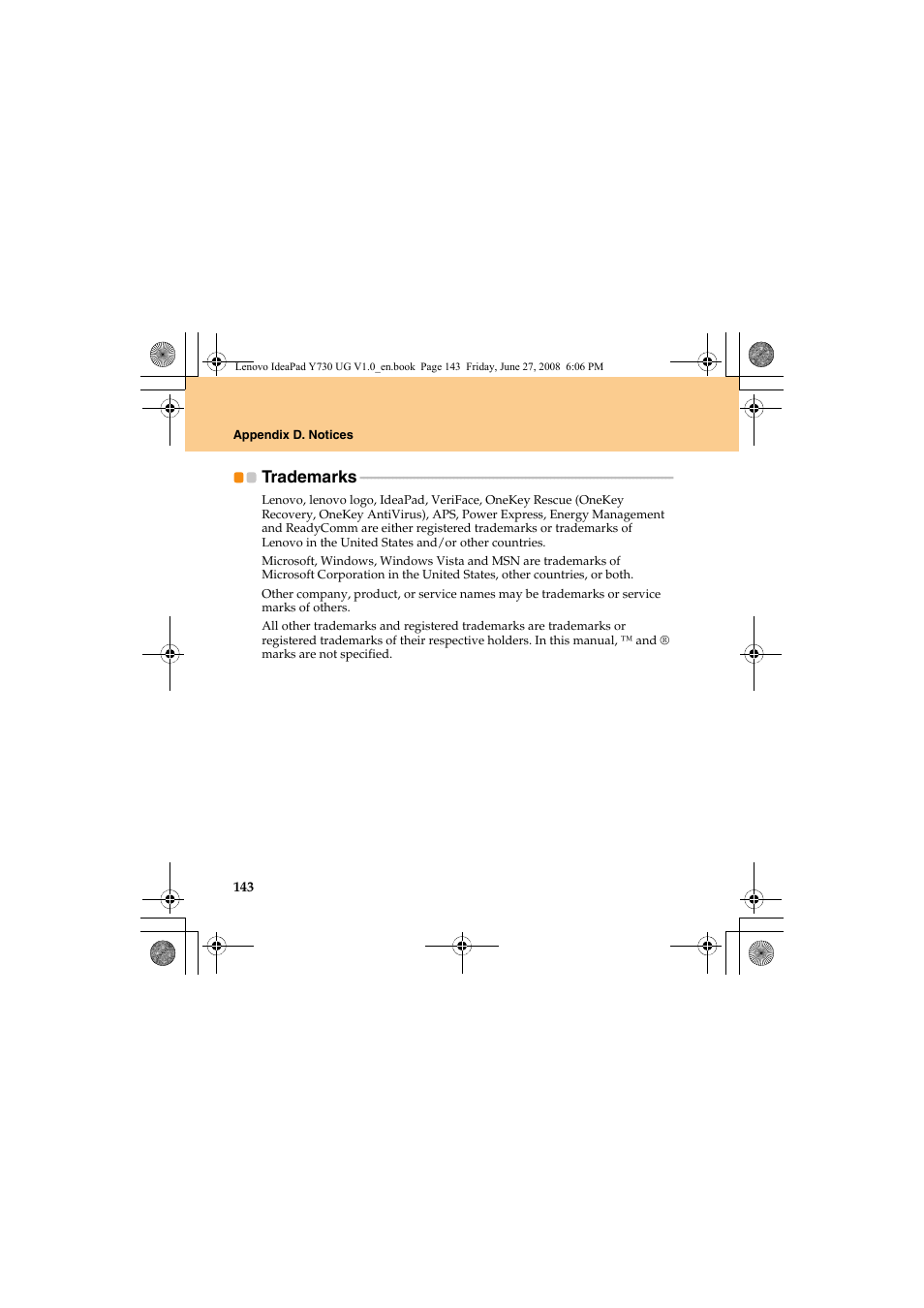Trademarks | Lenovo IdeaPad Y730 User Manual | Page 152 / 156