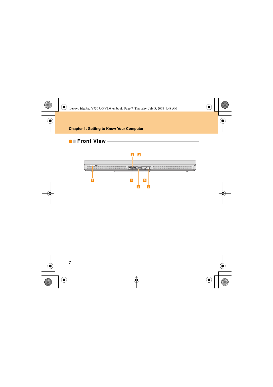 Front view | Lenovo IdeaPad Y730 User Manual | Page 16 / 156