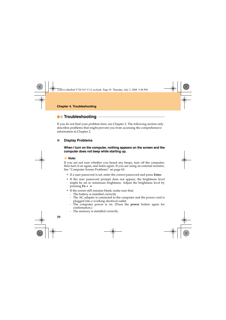 Troubleshooting | Lenovo IdeaPad Y730 User Manual | Page 68 / 156