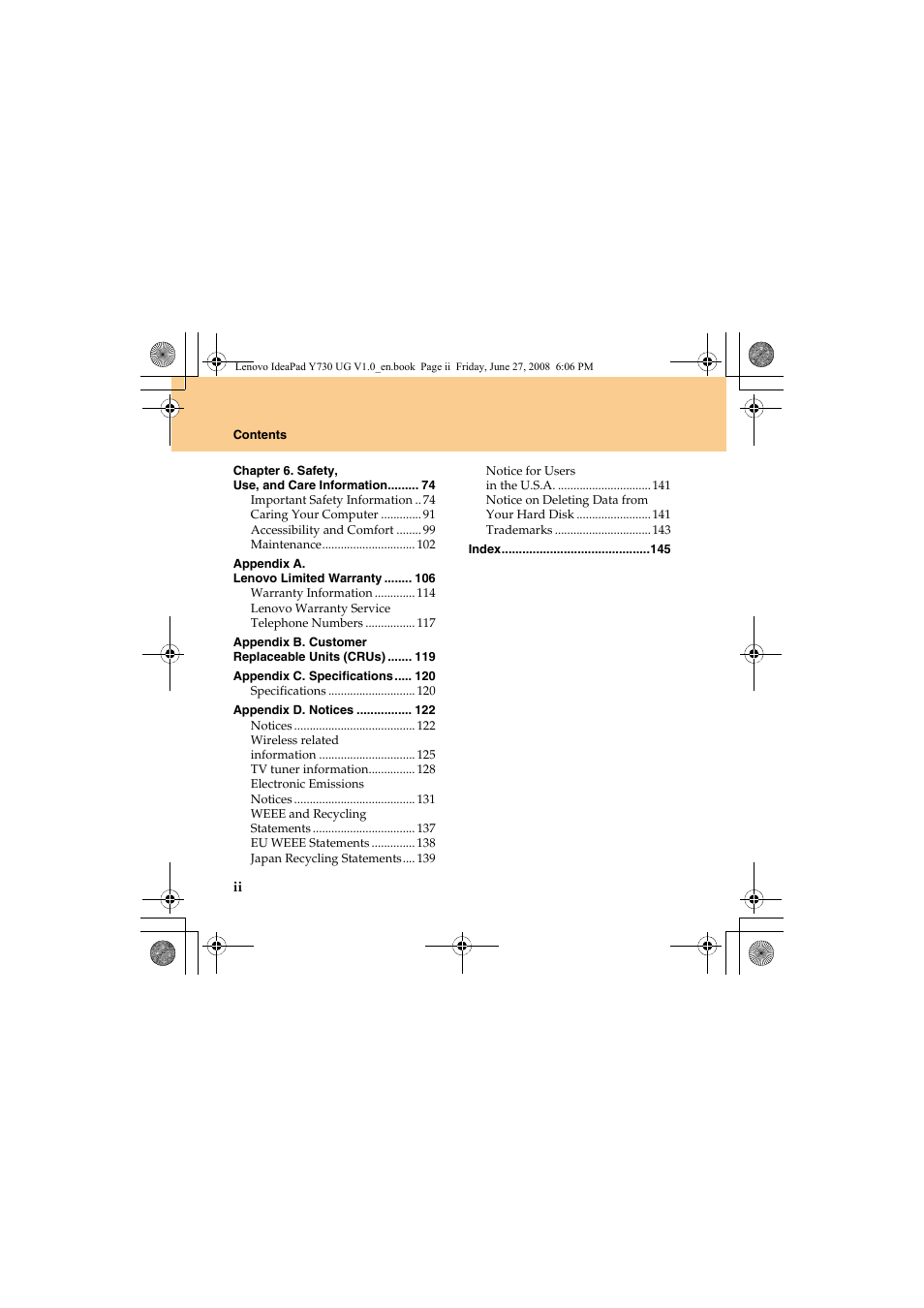 Lenovo IdeaPad Y730 User Manual | Page 8 / 156