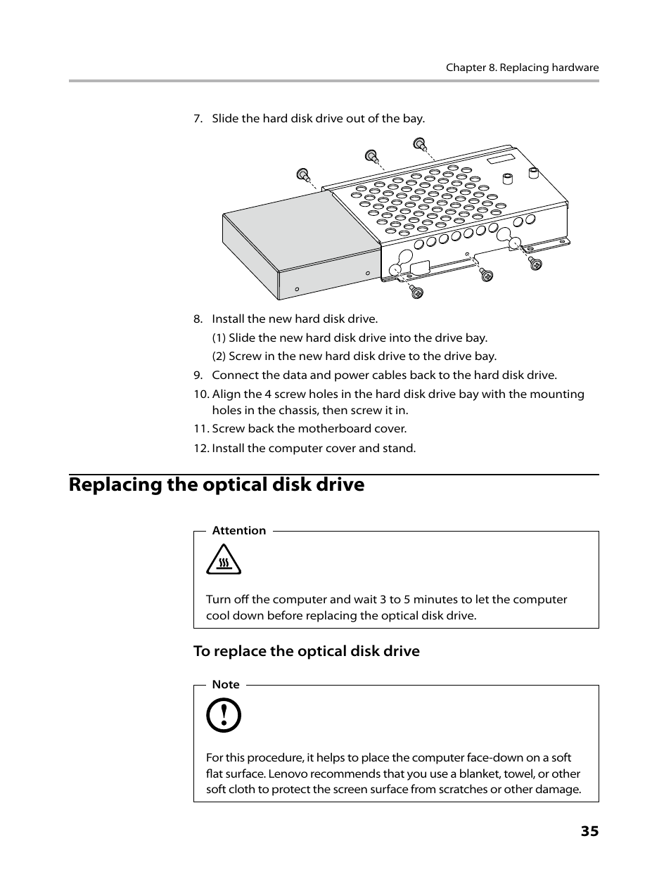 Replacing the optical disk drive | Lenovo IdeaCentre A700 User Manual | Page 37 / 59