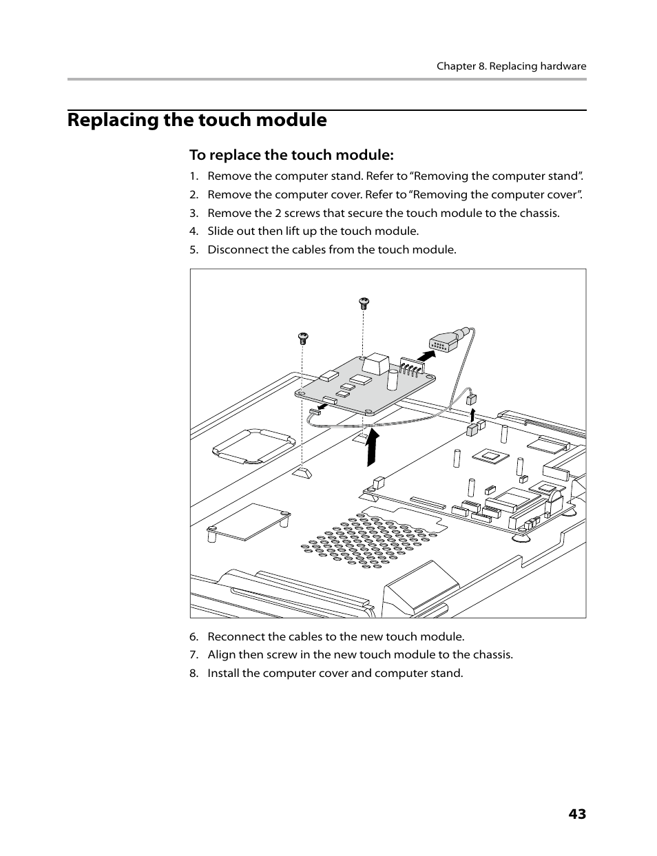Replacing the touch module | Lenovo IdeaCentre A700 User Manual | Page 45 / 59