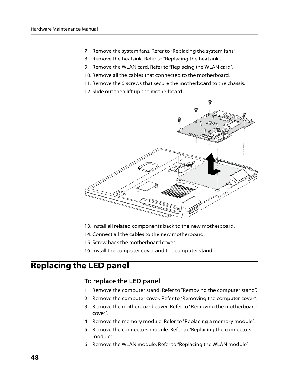 Replacing the led panel | Lenovo IdeaCentre A700 User Manual | Page 50 / 59