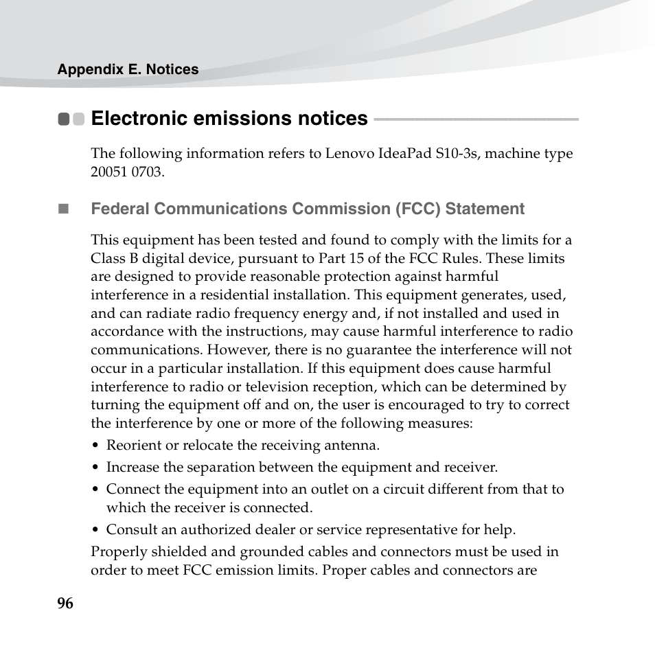 Electronic emissions notices | Lenovo IdeaPad S10-3s User Manual | Page 110 / 130