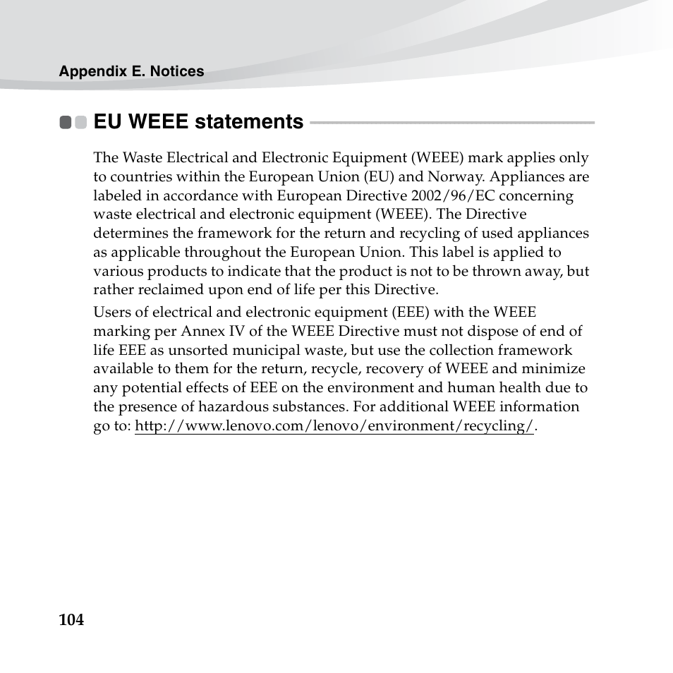 Eu weee statements | Lenovo IdeaPad S10-3s User Manual | Page 118 / 130