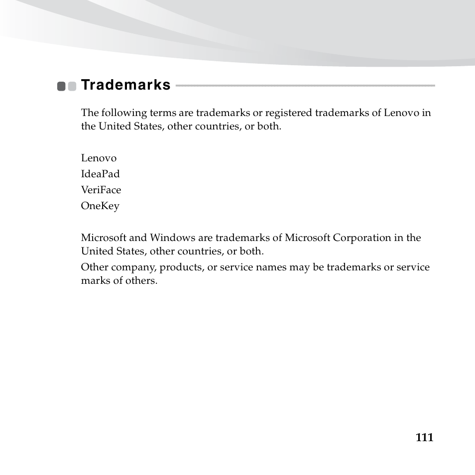 Trademarks | Lenovo IdeaPad S10-3s User Manual | Page 125 / 130