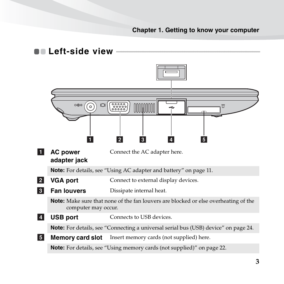 Left-side view | Lenovo IdeaPad S10-3s User Manual | Page 17 / 130