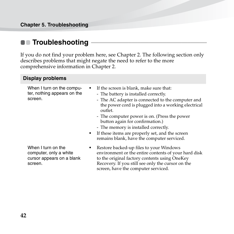 Troubleshooting | Lenovo IdeaPad S10-3s User Manual | Page 56 / 130