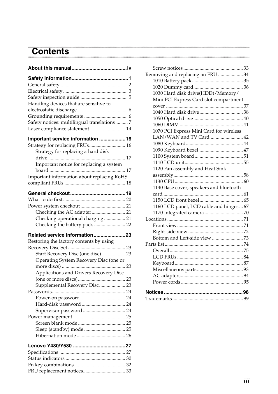 Lenovo IdeaPad Y480 User Manual | Page 3 / 103