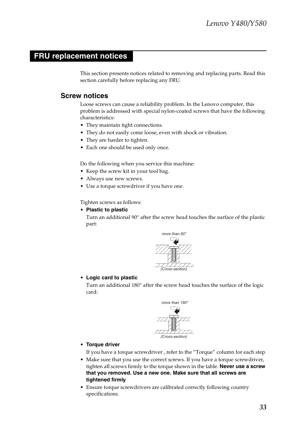 Fru replacement notices, Screw notices | Lenovo IdeaPad Y480 User Manual | Page 37 / 103