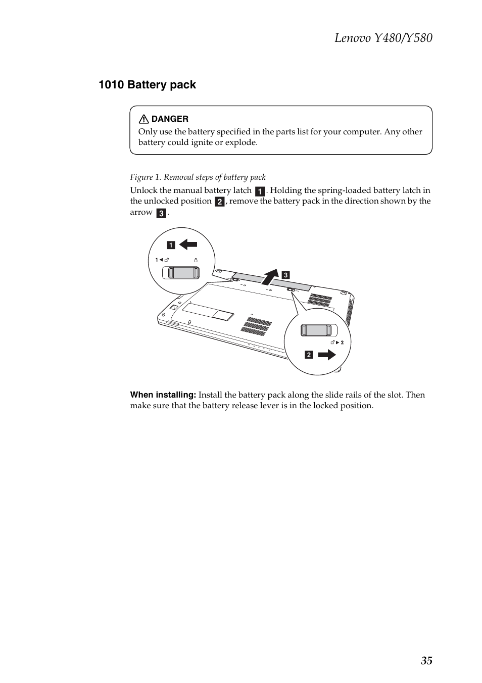 1010 battery pack | Lenovo IdeaPad Y480 User Manual | Page 39 / 103