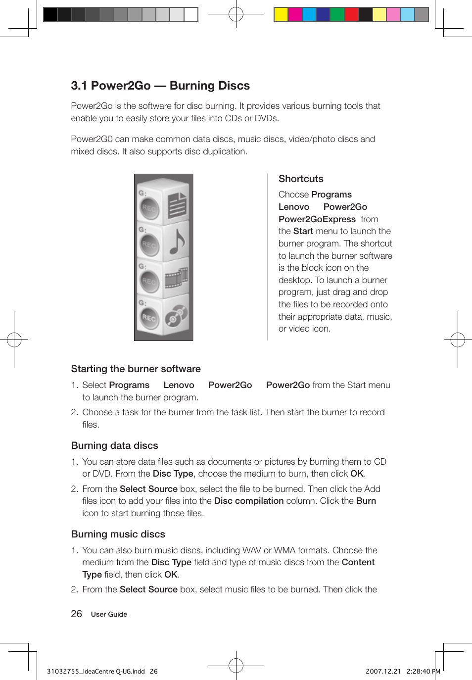 1 power2go — burning discs | Lenovo IdeaCentre Q200 User Manual | Page 31 / 49