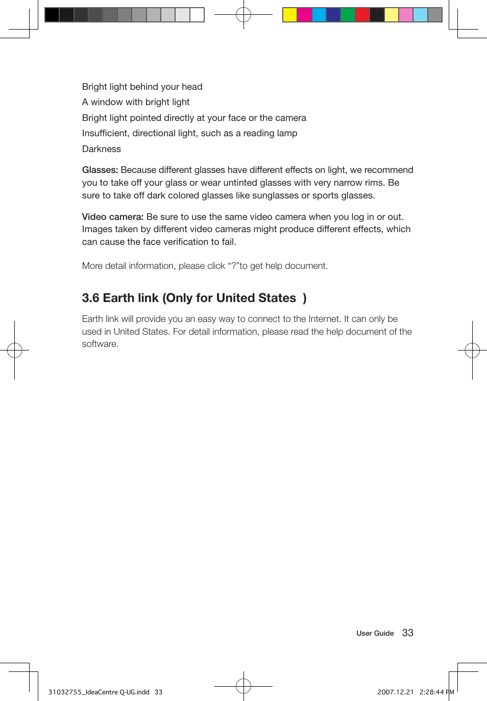 6 earth link (only for united states ) | Lenovo IdeaCentre Q200 User Manual | Page 38 / 49