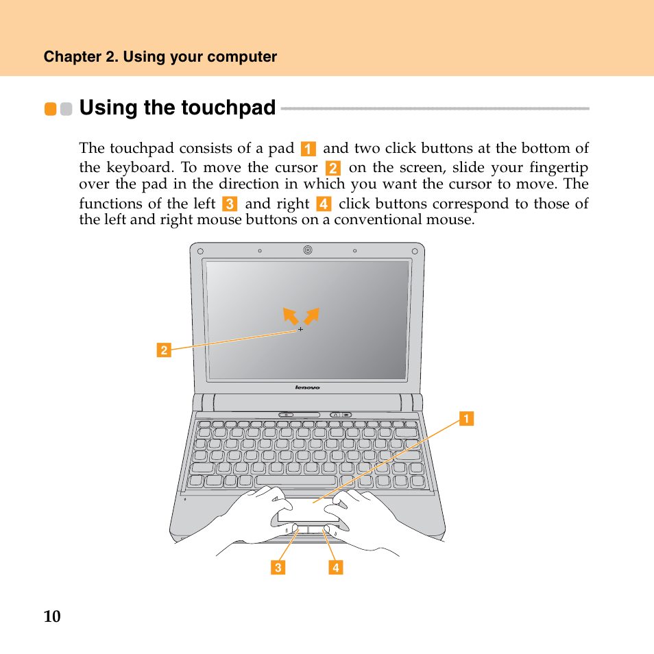 Using the touchpad | Lenovo IdeaPad S10 FR User Manual | Page 18 / 154