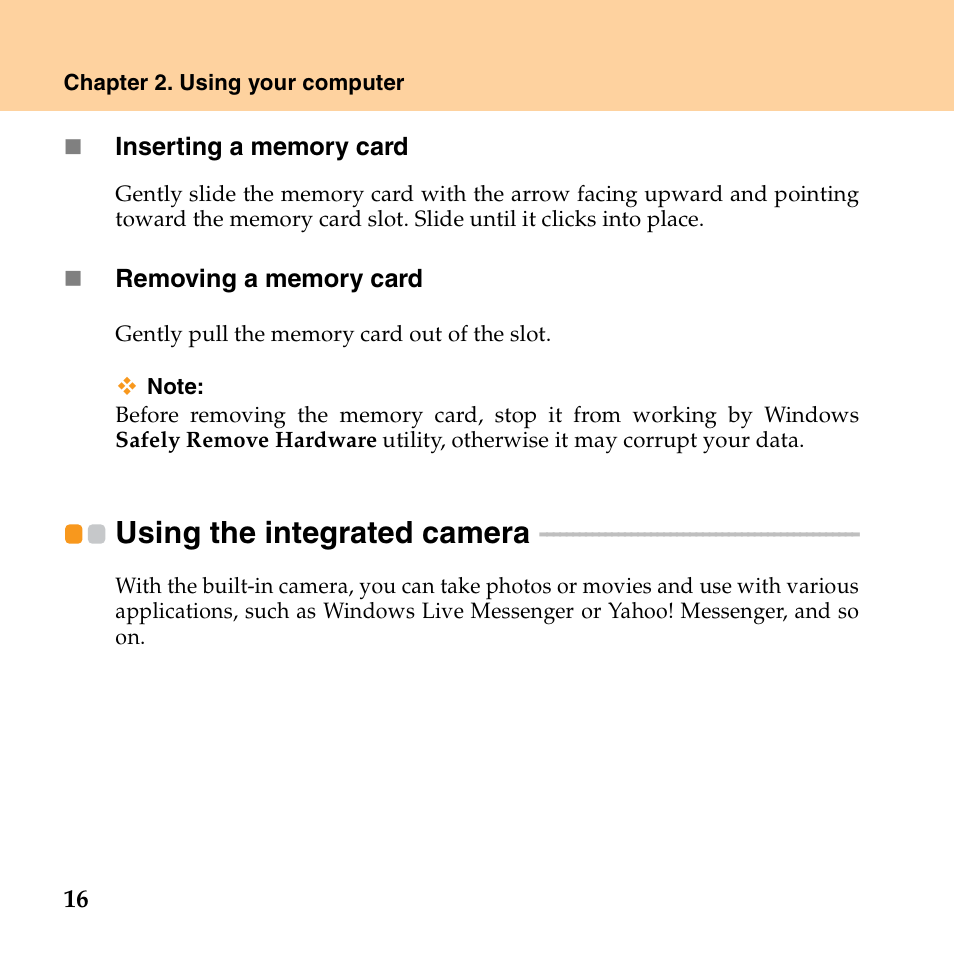 Using the integrated camera | Lenovo IdeaPad S10 FR User Manual | Page 24 / 154
