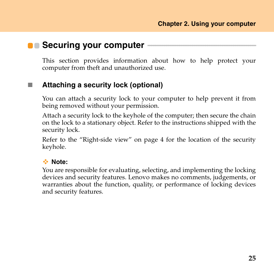 Securing your computer | Lenovo IdeaPad S10 FR User Manual | Page 33 / 154