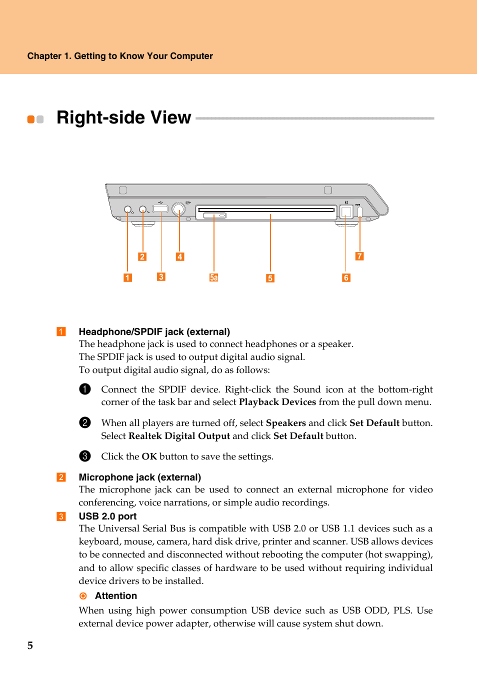 Right-side view | Lenovo IdeaPad Y510 User Manual | Page 10 / 77