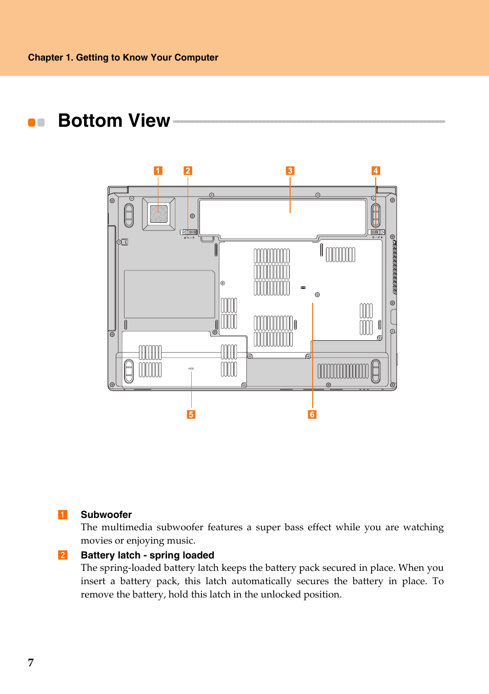 Bottom view | Lenovo IdeaPad Y510 User Manual | Page 12 / 77