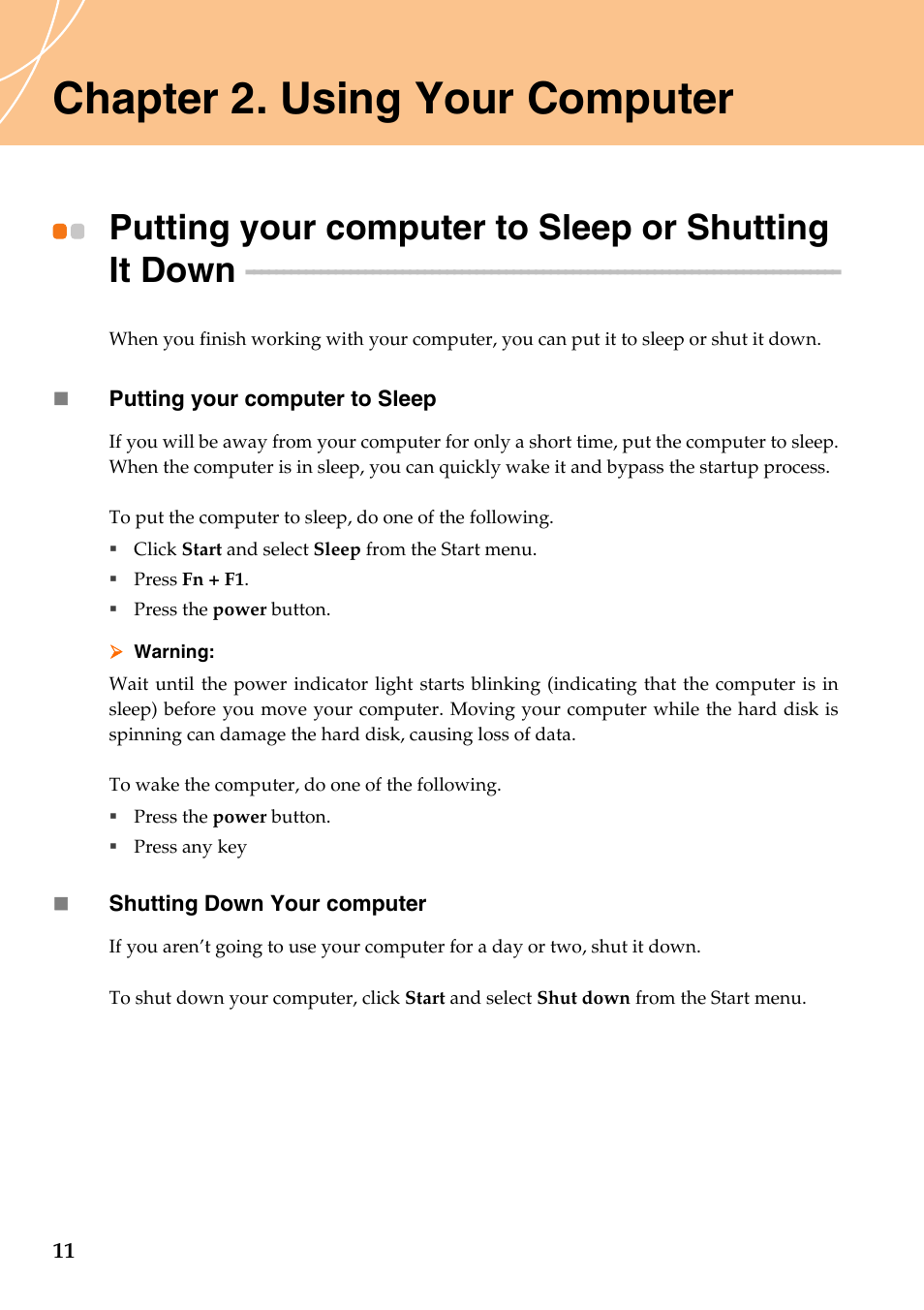 Chapter 2. using your computer, Putting your computer to sleep or shutting it down | Lenovo IdeaPad Y510 User Manual | Page 16 / 77