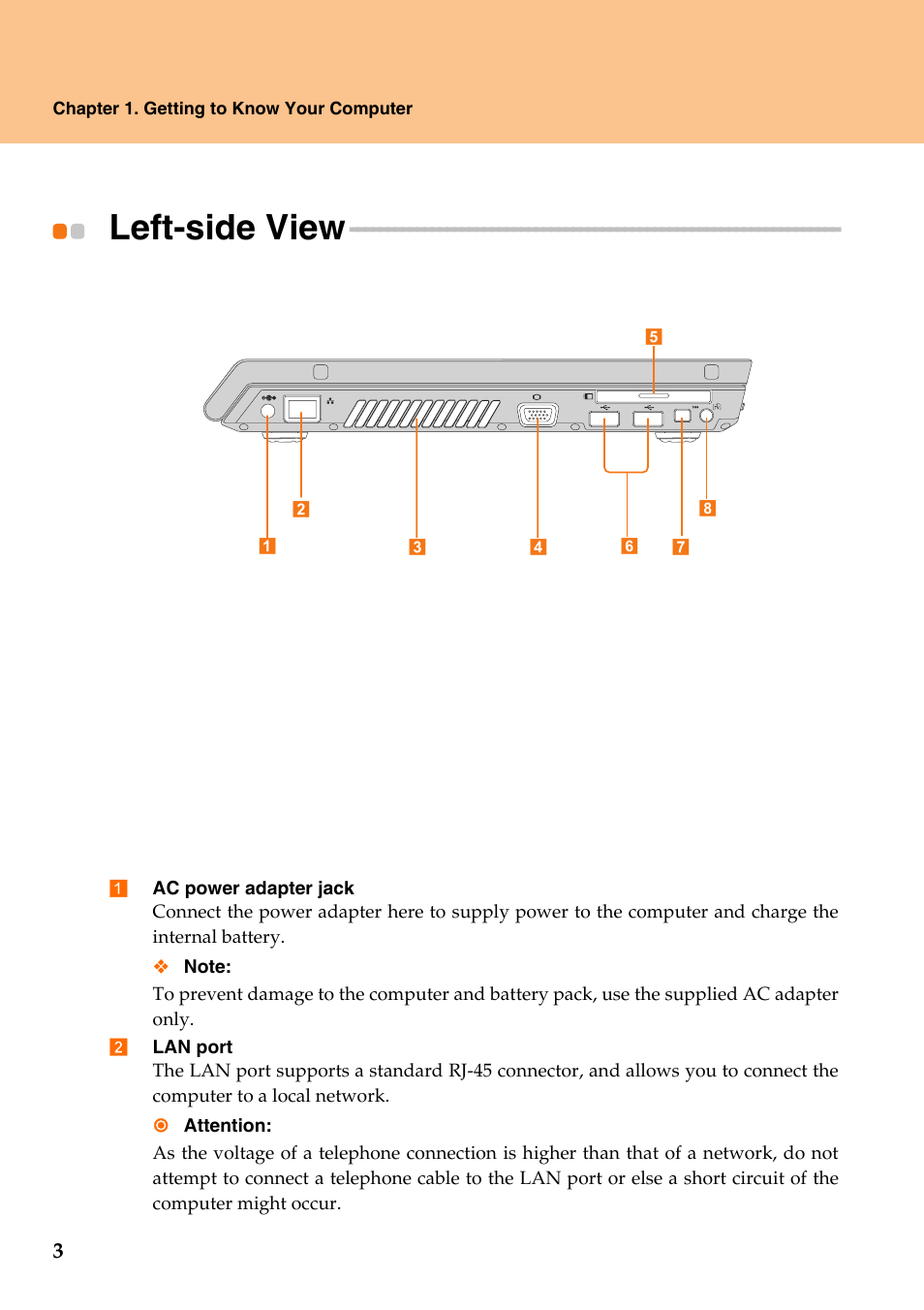 Left-side view | Lenovo IdeaPad Y510 User Manual | Page 8 / 77