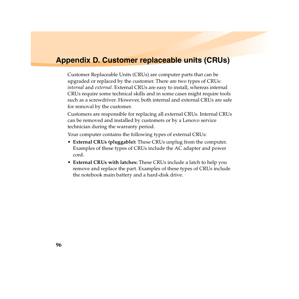 Appendix d. customer replaceable units (crus) | Lenovo IdeaPad U450 User Manual | Page 110 / 142