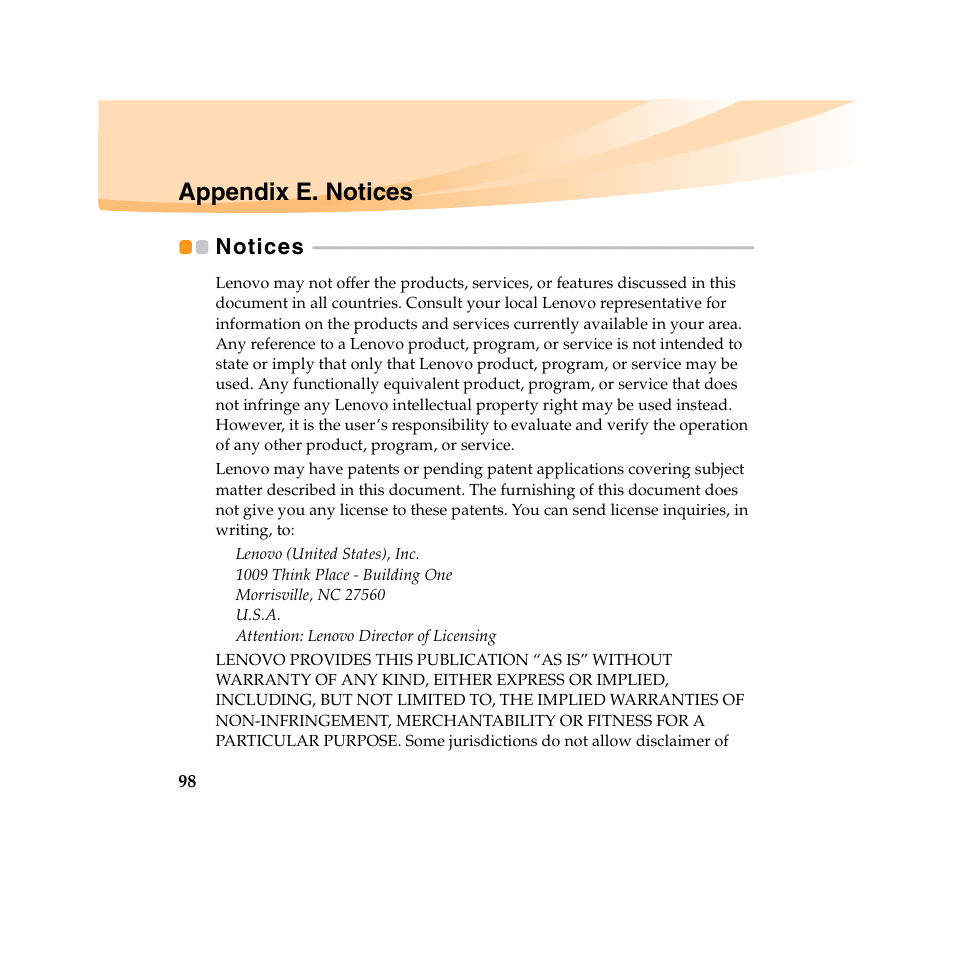 Appendix e. notices, Notices | Lenovo IdeaPad U450 User Manual | Page 112 / 142