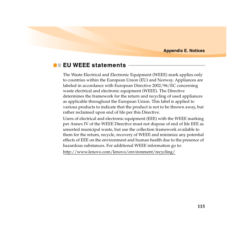 Eu weee statements | Lenovo IdeaPad U450 User Manual | Page 129 / 142