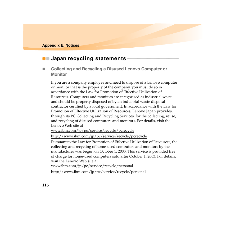 Japan recycling statements | Lenovo IdeaPad U450 User Manual | Page 130 / 142
