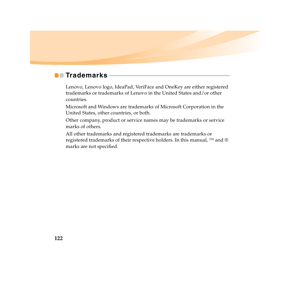 Trademarks | Lenovo IdeaPad U450 User Manual | Page 136 / 142