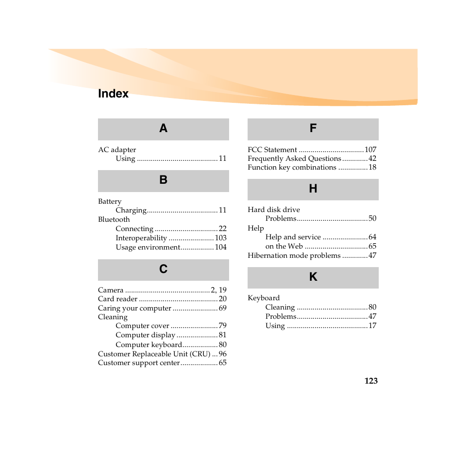 Index | Lenovo IdeaPad U450 User Manual | Page 137 / 142