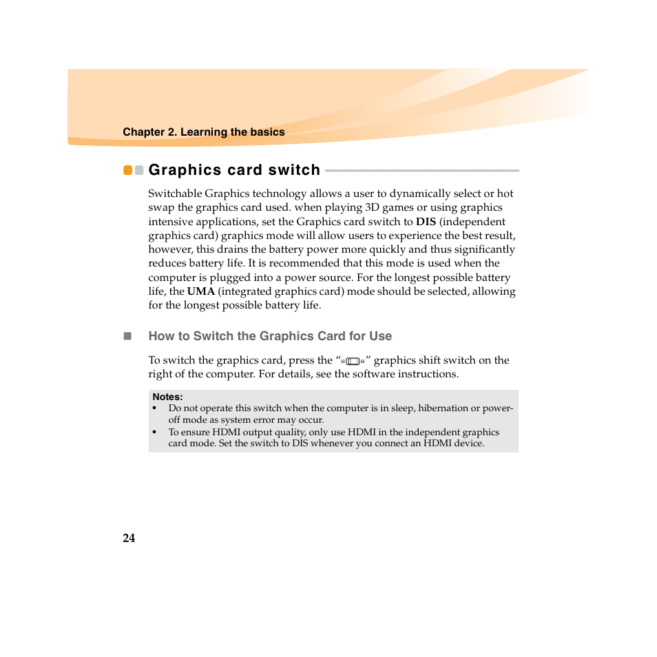 Graphics card switch | Lenovo IdeaPad U450 User Manual | Page 38 / 142