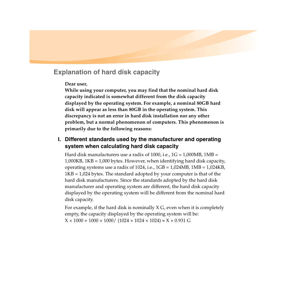 Explanation of hard disk capacity | Lenovo IdeaPad U450 User Manual | Page 4 / 142