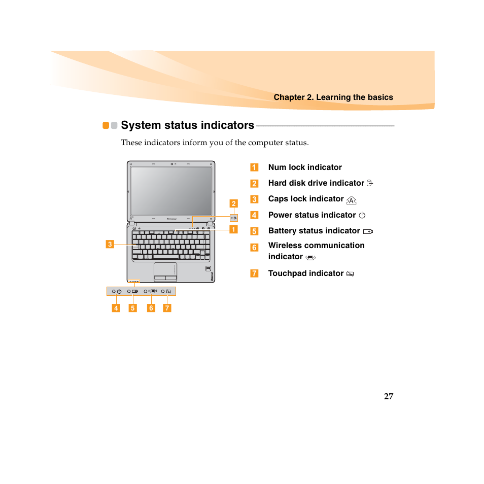 System status indicators | Lenovo IdeaPad U450 User Manual | Page 41 / 142