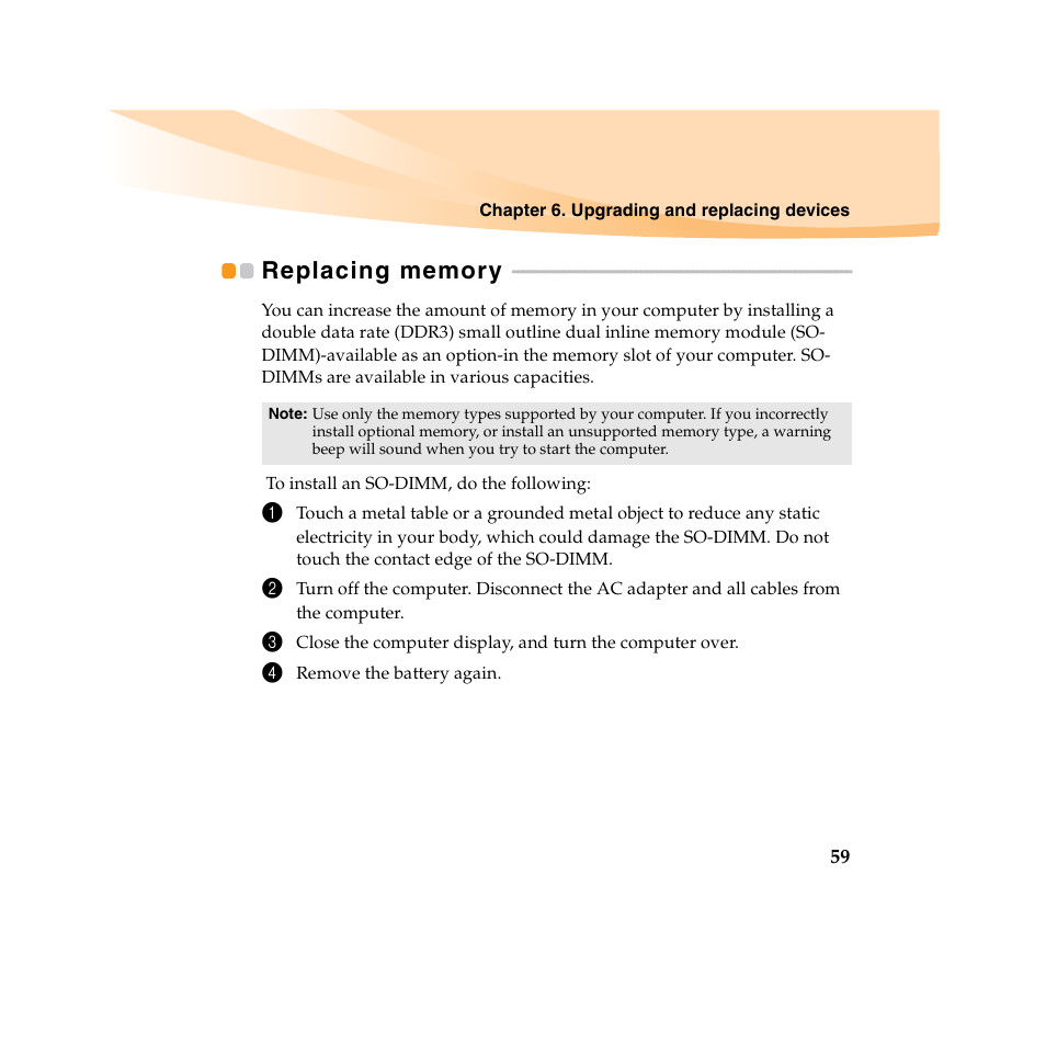 Replacing memory | Lenovo IdeaPad U450 User Manual | Page 73 / 142