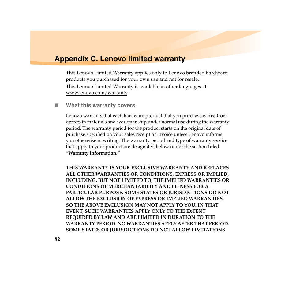 Appendix c. lenovo limited warranty | Lenovo IdeaPad U450 User Manual | Page 96 / 142