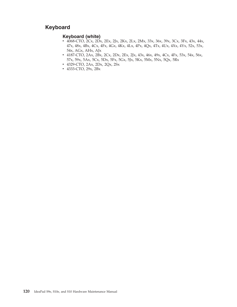 Keyboard, Keyboard (white), White) | Lenovo IdeaPad S9e -FR User Manual | Page 128 / 142
