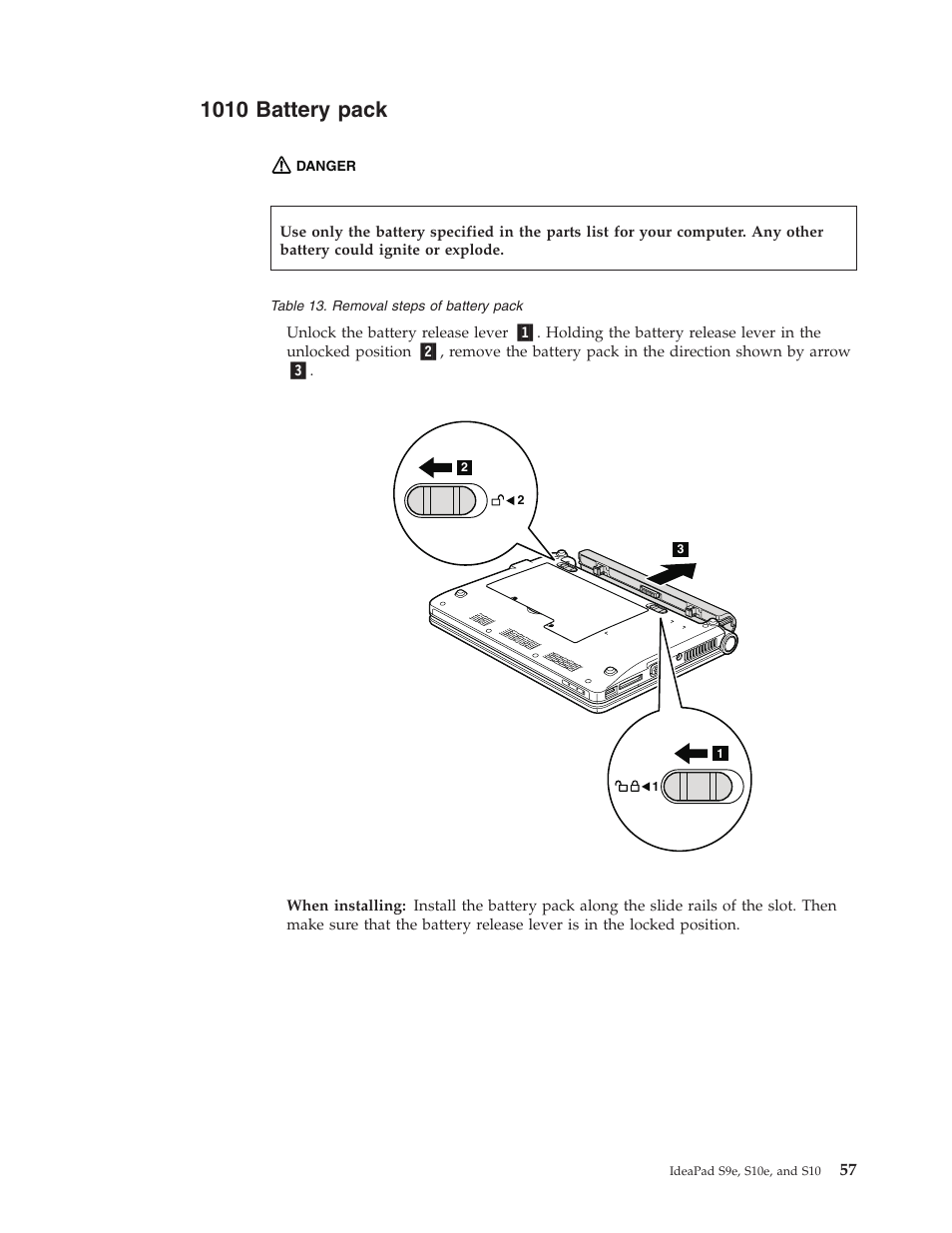 1010 battery pack, Battery, Pack | Lenovo IdeaPad S9e -FR User Manual | Page 65 / 142