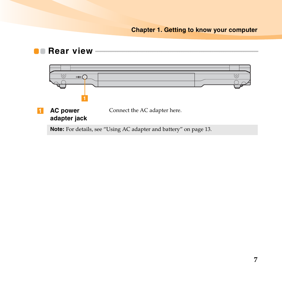 Rear view | Lenovo K23 Notebook User Manual | Page 21 / 146