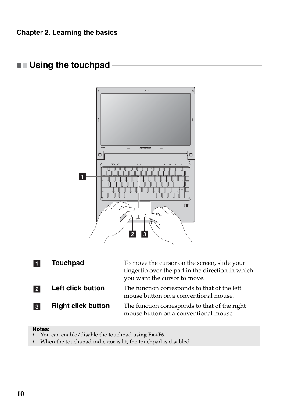 Using the touchpad | Lenovo IdeaPad V360 User Manual | Page 14 / 58