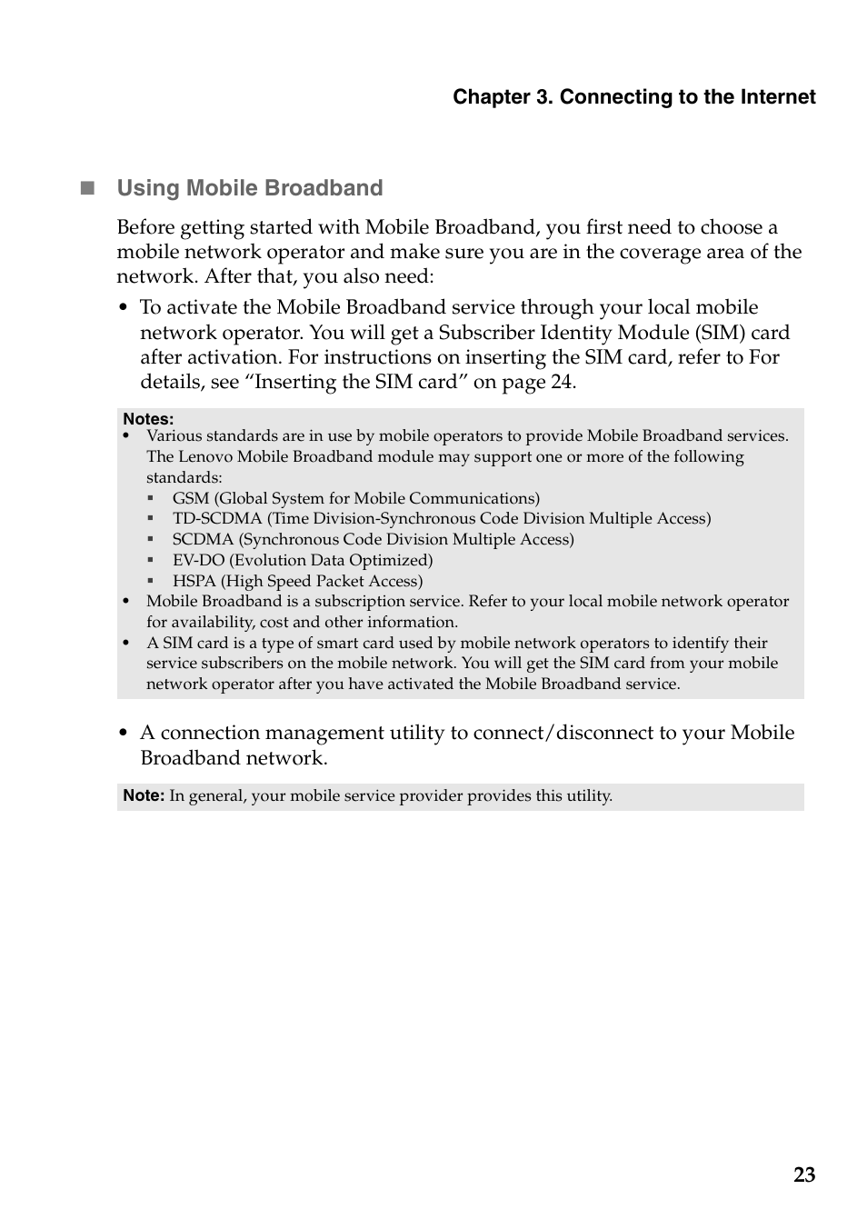 23  using mobile broadband | Lenovo IdeaPad V360 User Manual | Page 27 / 58