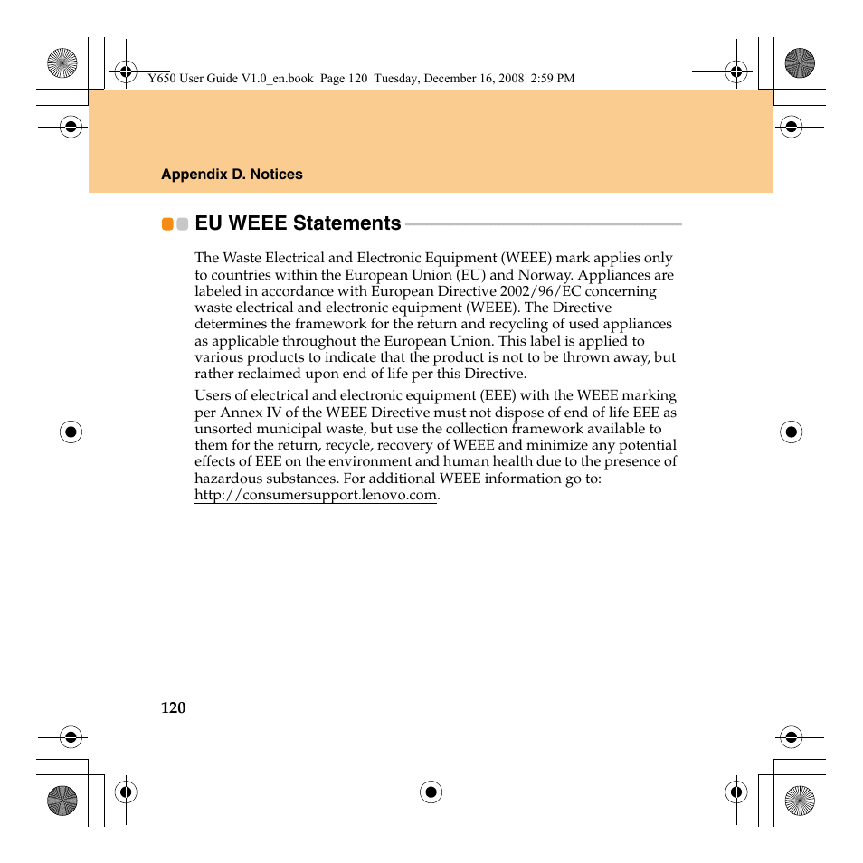 Eu weee statements | Lenovo IdeaPad Y650 User Manual | Page 128 / 138