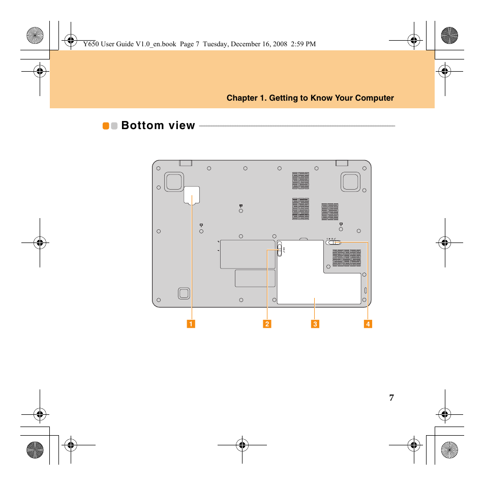 Bottom view | Lenovo IdeaPad Y650 User Manual | Page 15 / 138