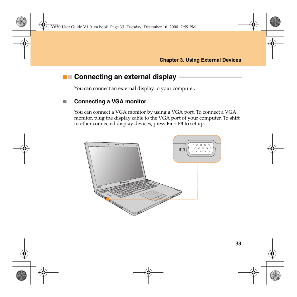 Connecting an external display | Lenovo IdeaPad Y650 User Manual | Page 41 / 138