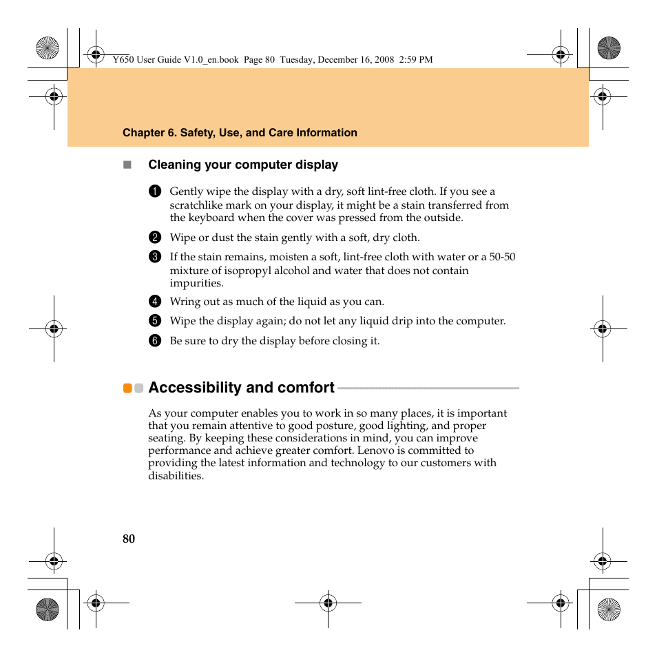 Accessibility and comfort | Lenovo IdeaPad Y650 User Manual | Page 88 / 138