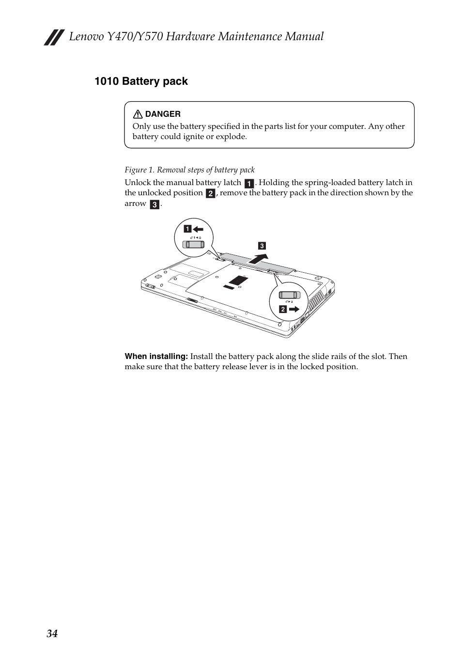 1010 battery pack | Lenovo IDEAPAD Y570 User Manual | Page 38 / 103